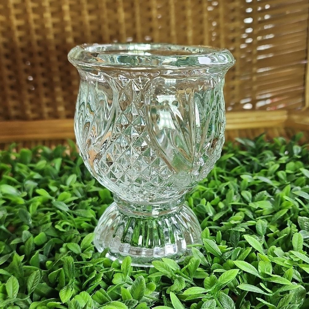 Vintage 80's Tulip Shape Faceted Glass Avon Votive/Taper Candle Holder